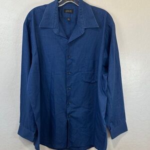 Arrow Men's Button-Up Shirt Navy Blue XL 17 34/35 wrinkle free long sleeve